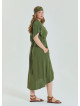V Neck Pleated Detail Khaki Casual Plus Size Dress 4607